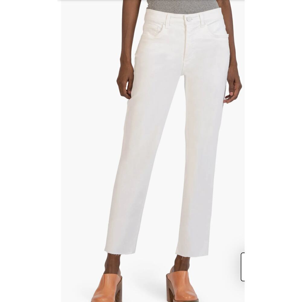 KUT from the cloth Rachael ab high waist raw hem mom jeans optic white size 16